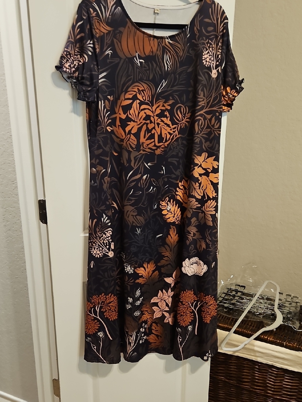 Source Unknown Navy Midi Dress with Rust Floral Print